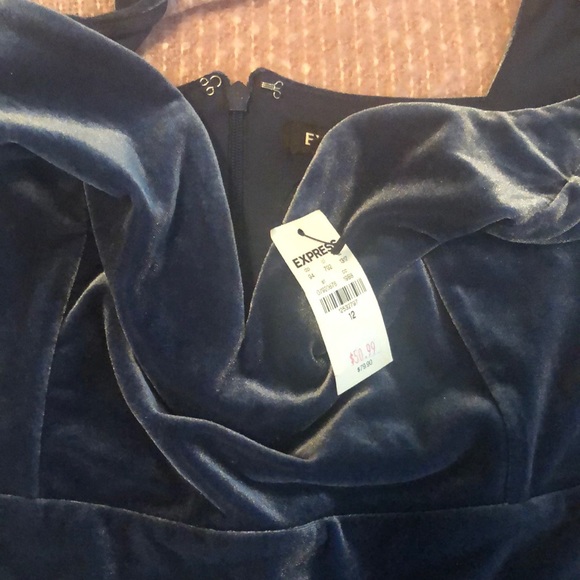 NWT Express Blue Velvet Mini Dress Sz 12 - Picture 2 of 3